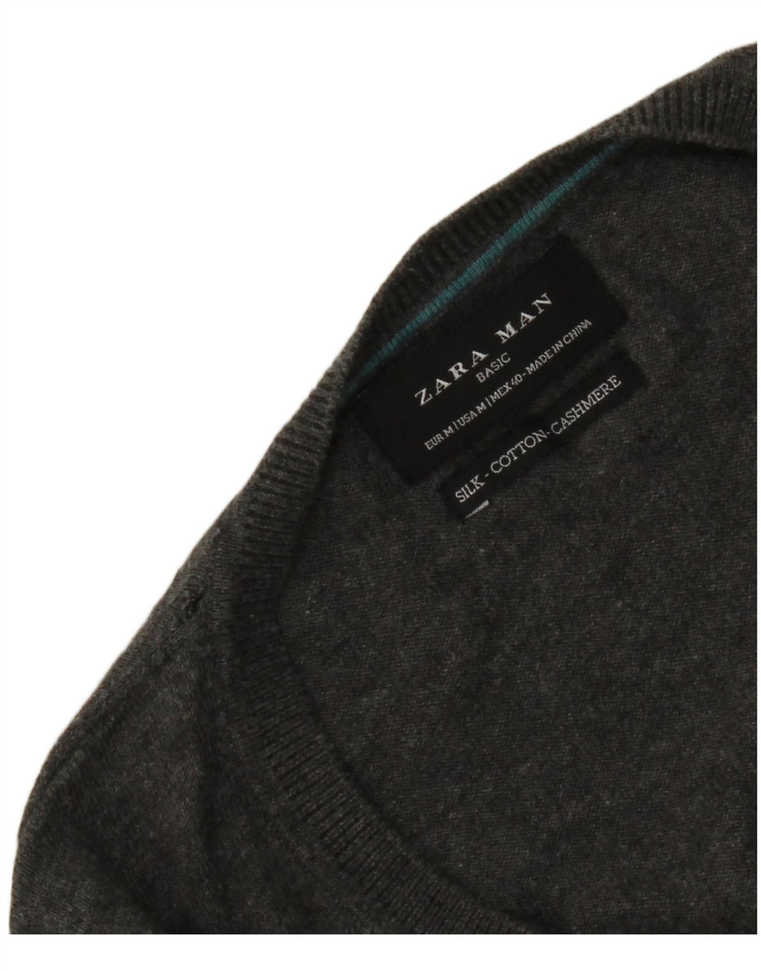 Maglione Zara da uomo con scollo a V in seta grigio medio