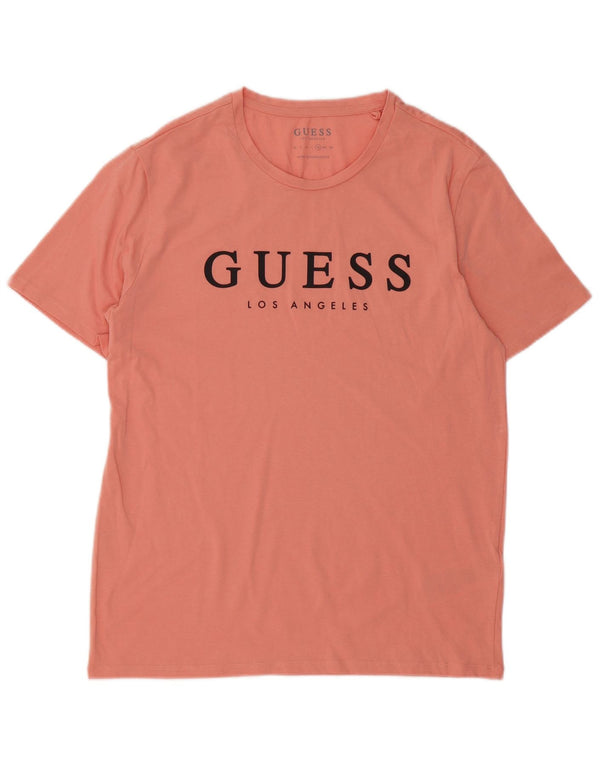 Guess T-shirt grafica da uomo Top UK 42 Large Rosa Cotone