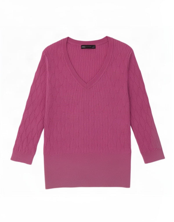Maglione corto con scollo a V da donna Marks & Spencer UK 12 Rosa medio