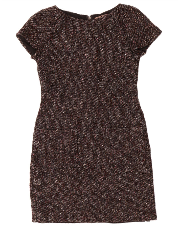Abito tubino da donna Jigsaw UK 8 piccolo in lana screziata marrone