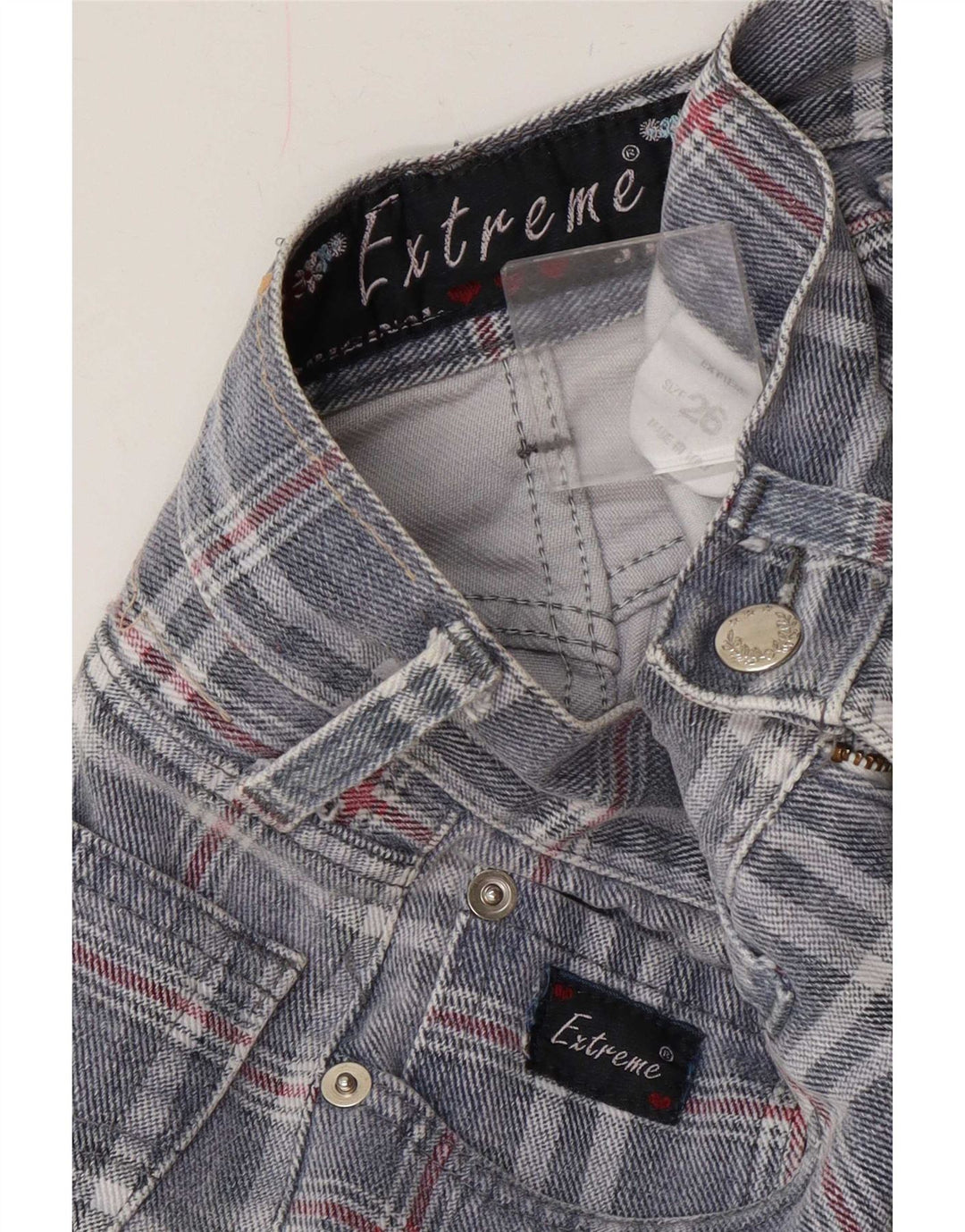 Jeans affusolati da donna Extreme W26 L29 cotone a quadri blu
