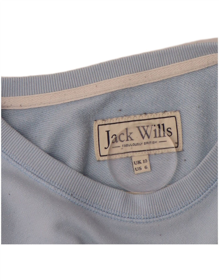 JACK WILLS Womens Graphic Sweatshirt Jumper UK 10 Small  Blue Cotton