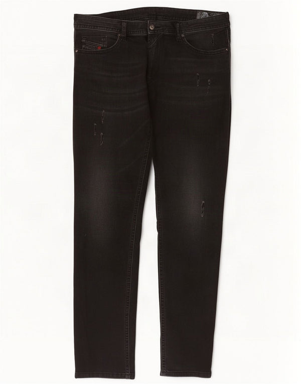 Jeans skinny slim effetto consumato da uomo Diesel THOMMER-C W34 L32 cotone nero