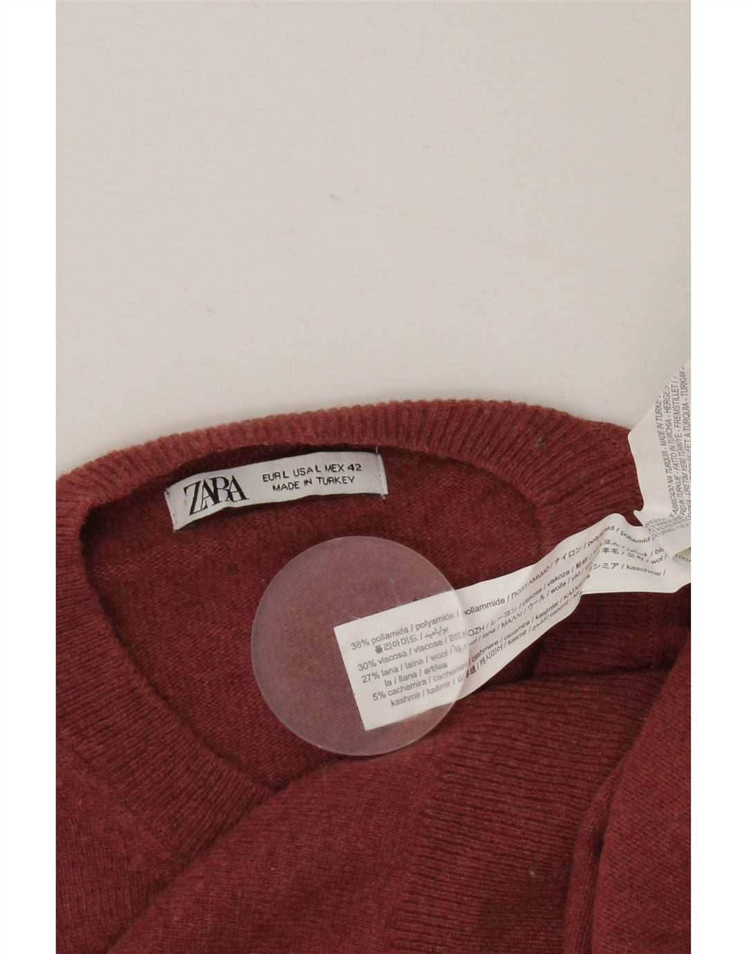 Maglione maglione girocollo da uomo Zara grande bordeaux in poliammide