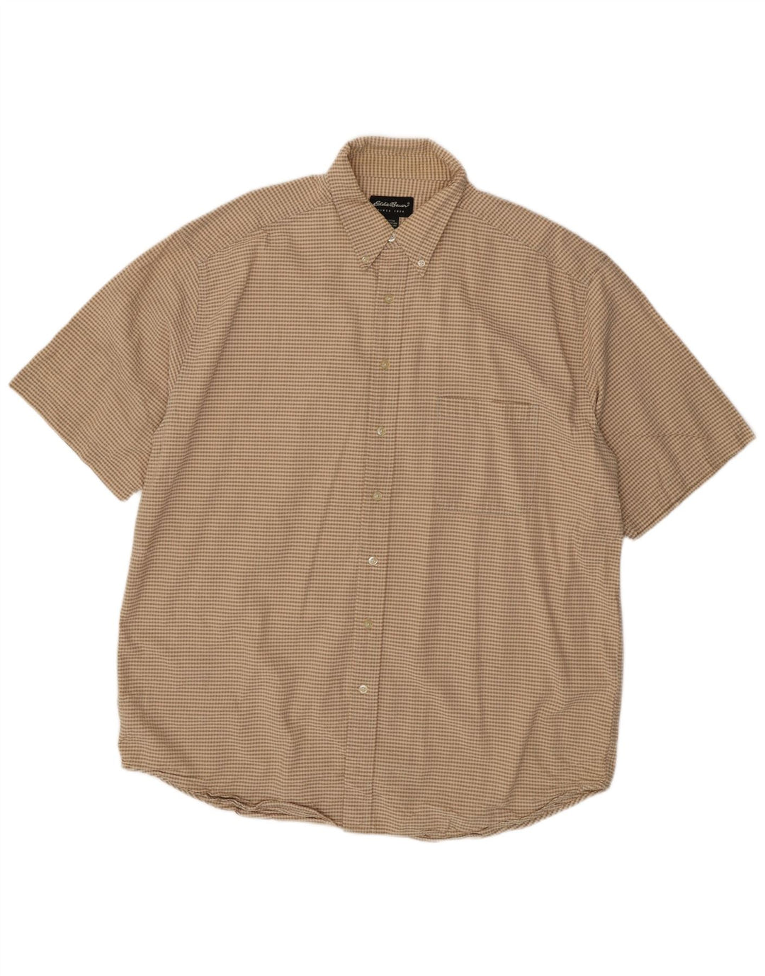 EDDIE BAUER Camicia a maniche corte alta da uomo XL Cotone a quadri beige