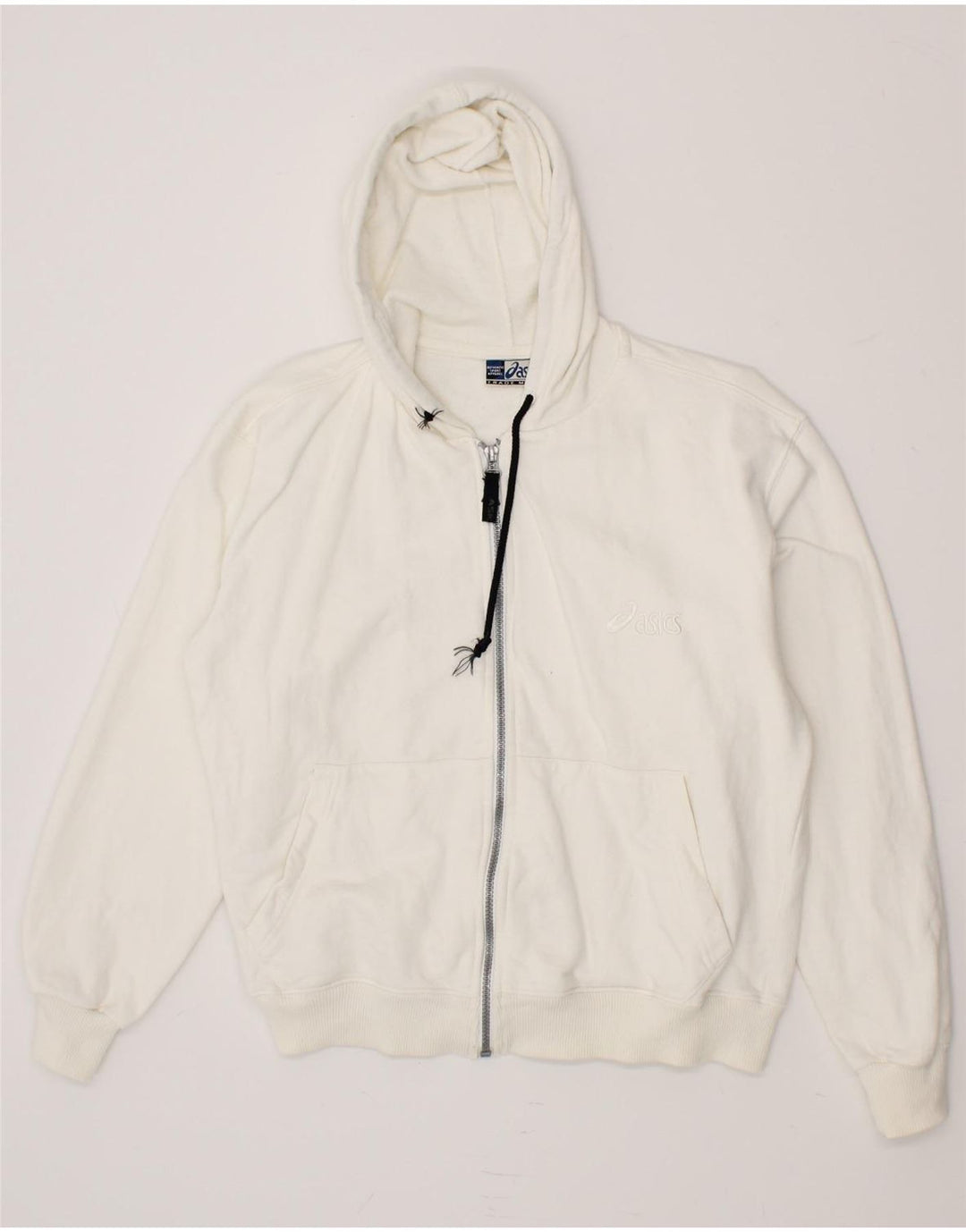 ASICS Womens Oversized Zip Hoodie Sweater UK 10 Small White Vintage Asics and Second-Hand Asics from Messina Hembry 