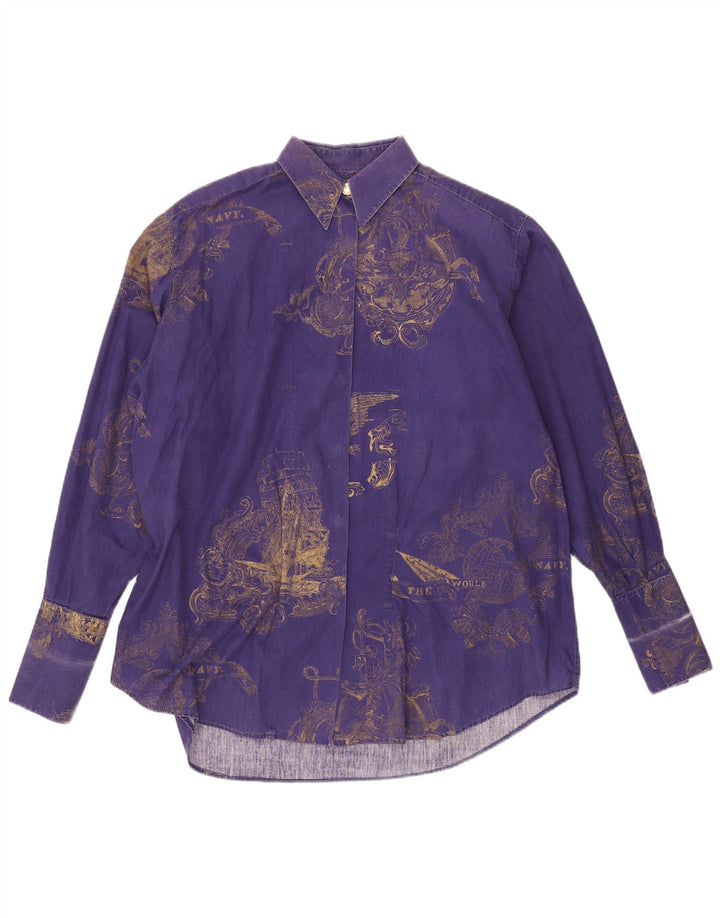 Camicia oversize da donna Ferre con motivo astratto UK 14 Cotone viola medio