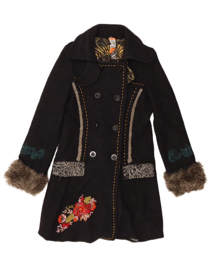 Desigual Cappotto doppiopetto grafico da donna EU 40 Medio Nero floreale