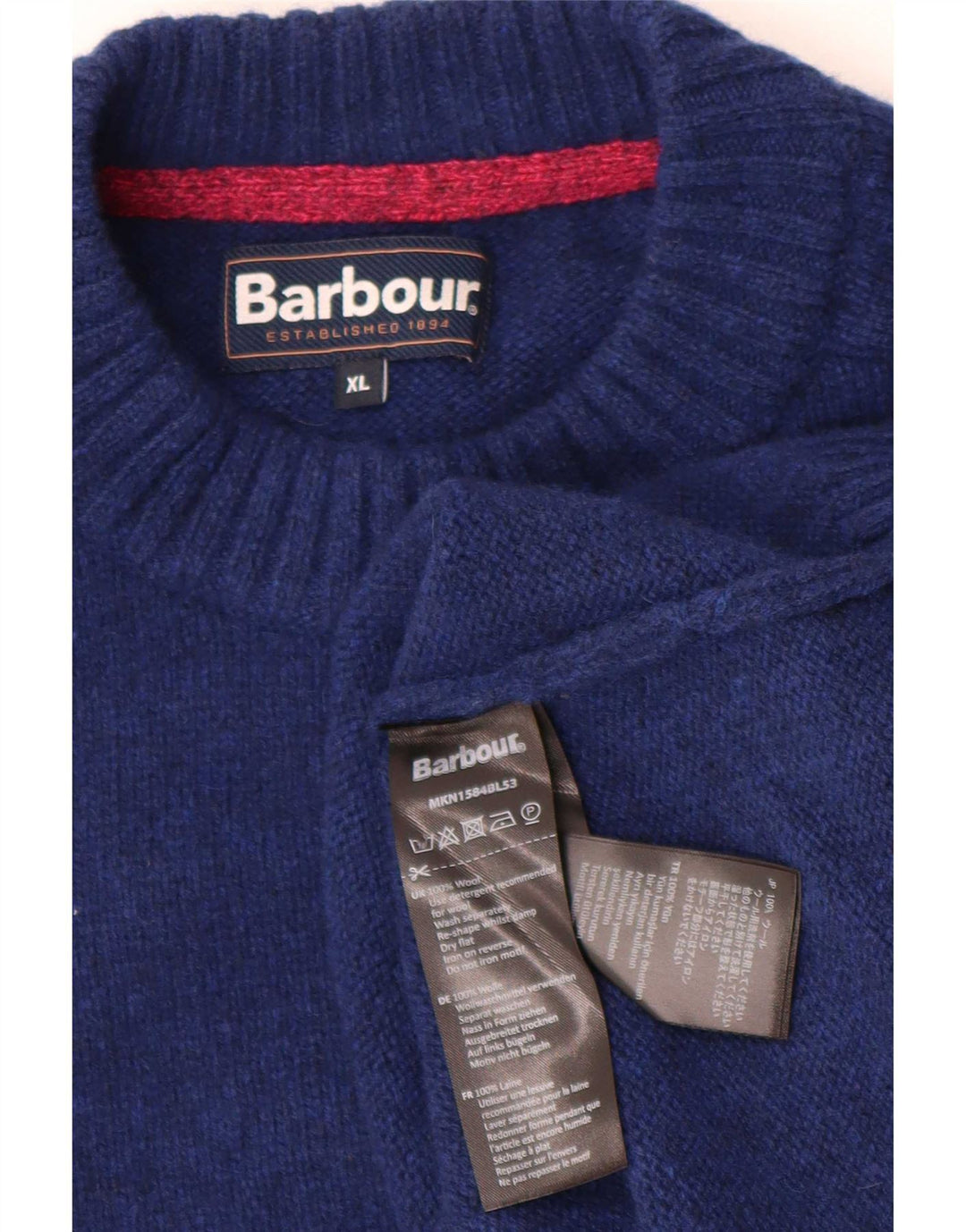 Maglione maglione girocollo da uomo Barbour XL in lana blu