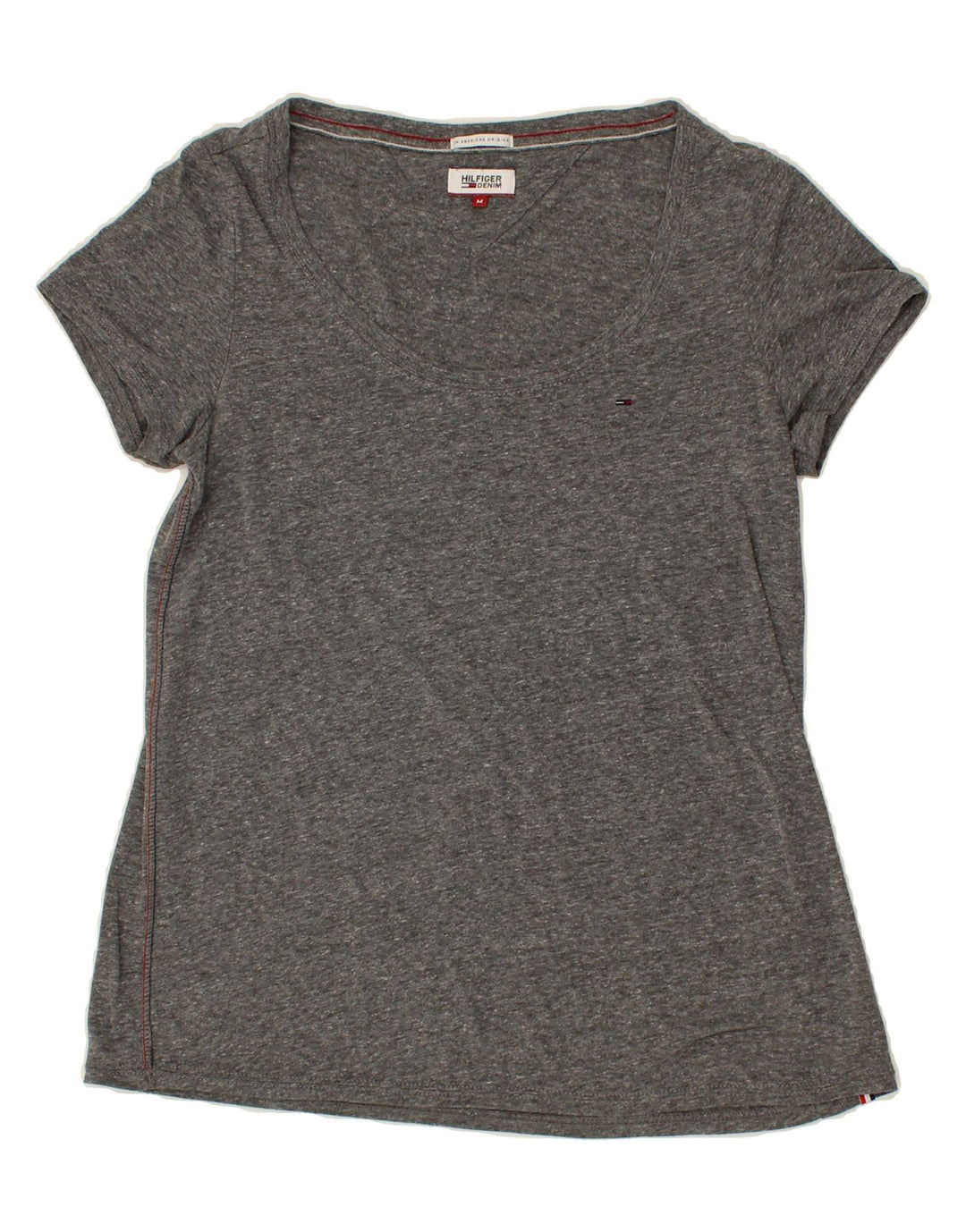 TOMMY HILFIGER Womens T-Shirt Top UK 12 Medium Grey Flecked Polyester Vintage Tommy Hilfiger and Second-Hand Tommy Hilfiger from Messina Hembry 
