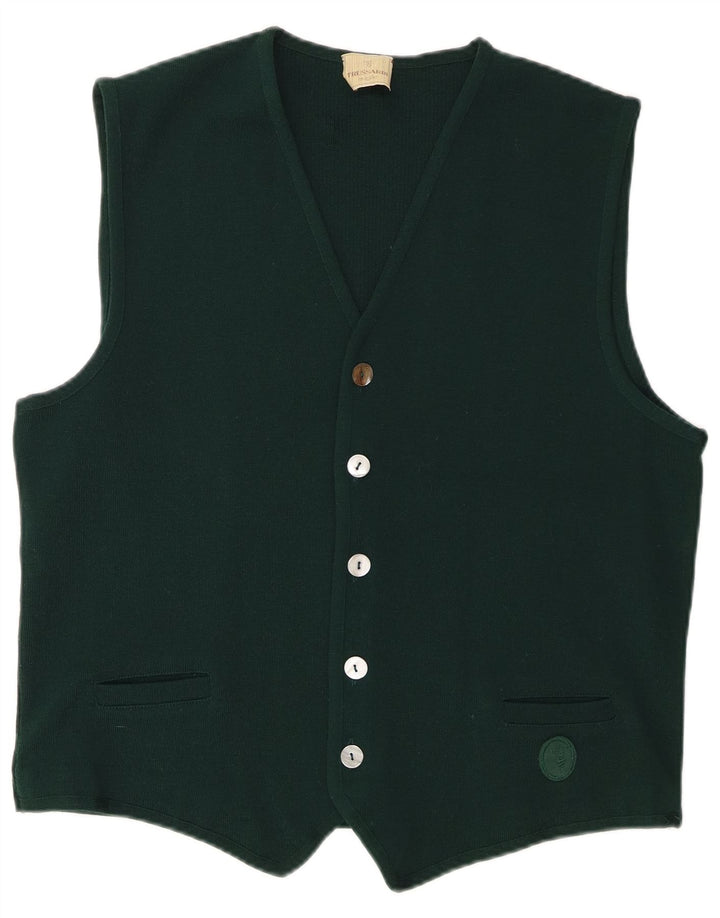 Maglione Cardigan Senza Maniche Uomo Trussardi US 6 Lana Merino Verde Medio