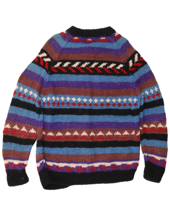Maglione cardigan da donna vintage UK 16 grande lana a righe blu