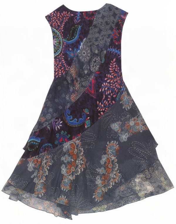 Desigual Abito asimmetrico senza maniche da donna UK 14 Grande blu floreale