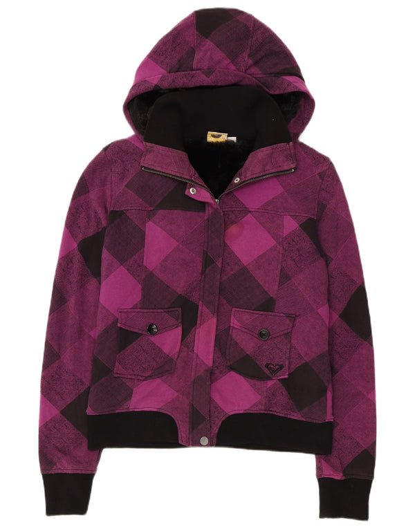 Bomber con cappuccio da donna Roxy UK 12 Cotone a quadri viola medio