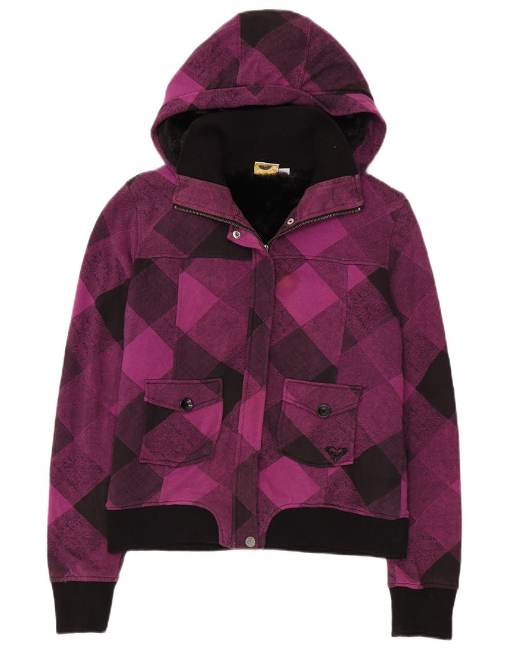 Bomber con cappuccio da donna Roxy UK 12 Cotone a quadri viola medio