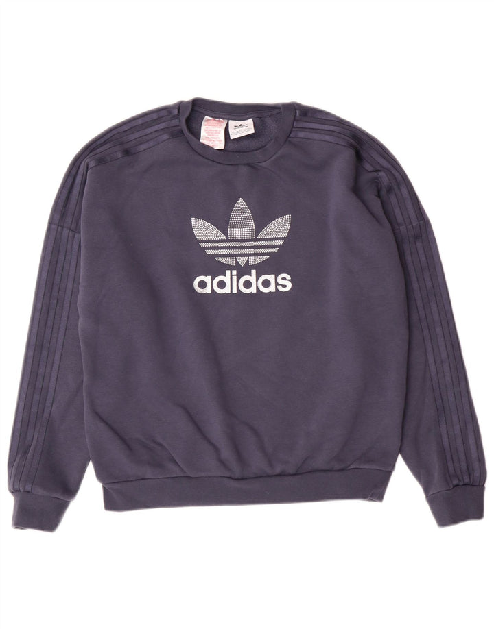 Felpa grafica da donna ADIDAS, maglione UK 12, cotone blu navy medio