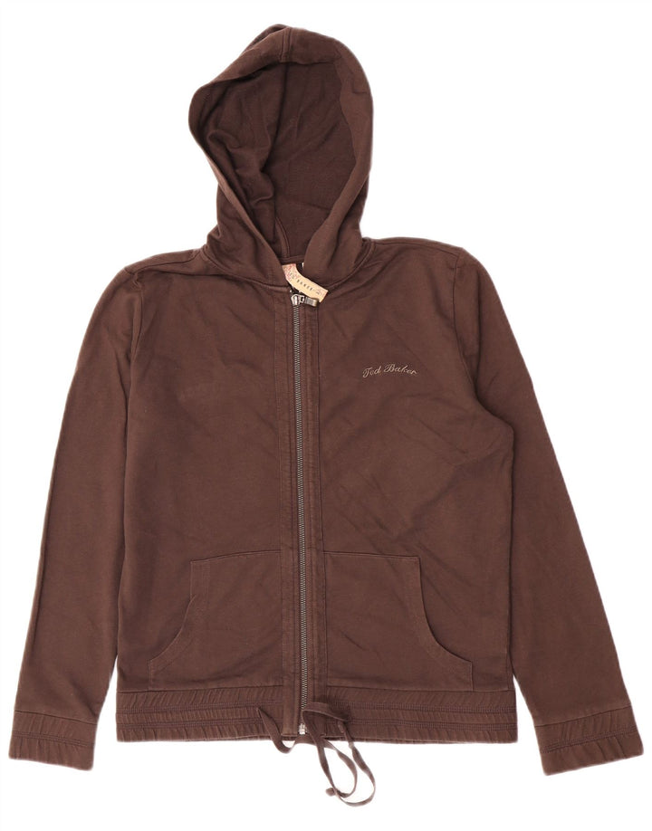 Maglione con cappuccio e zip grafica da donna Ted Baker taglia 3 in cotone marrone medio