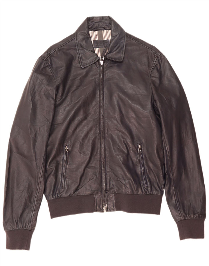 Pollini Giubbotto Bomber in Pelle da Uomo IT 50 Large in Pelle Blu Navy