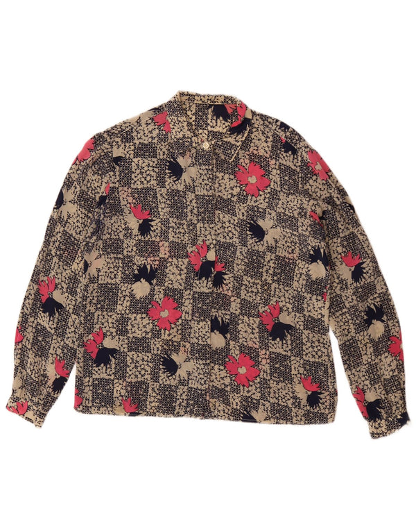 Camicetta camicia vintage da donna UK 16 grande floreale multicolore