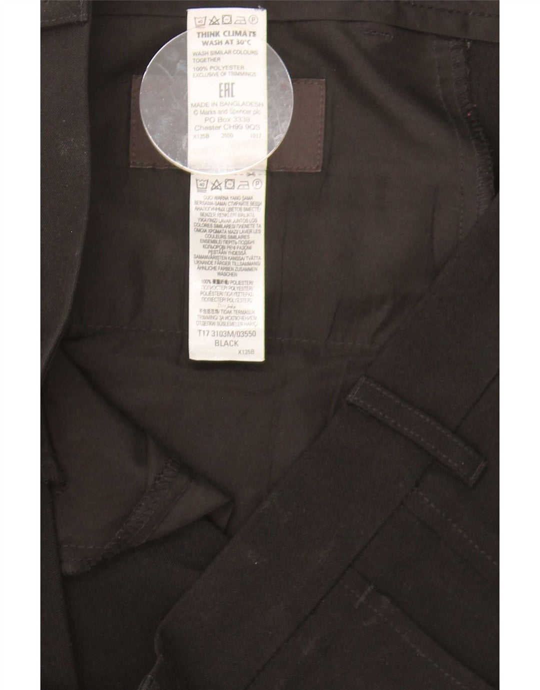 Pantaloni chino slim da uomo Marks & Spencer W34 L33 poliestere nero
