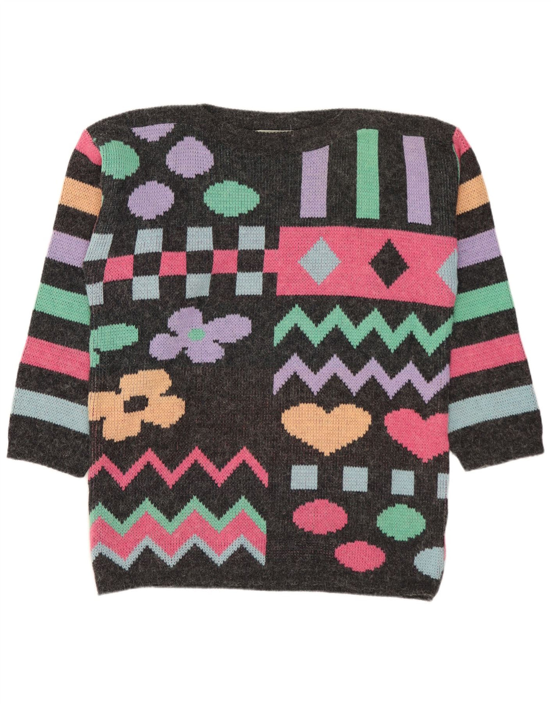 BROADWAY Maglione da donna con scollo a barchetta UK 10 Piccolo grigio geometrico