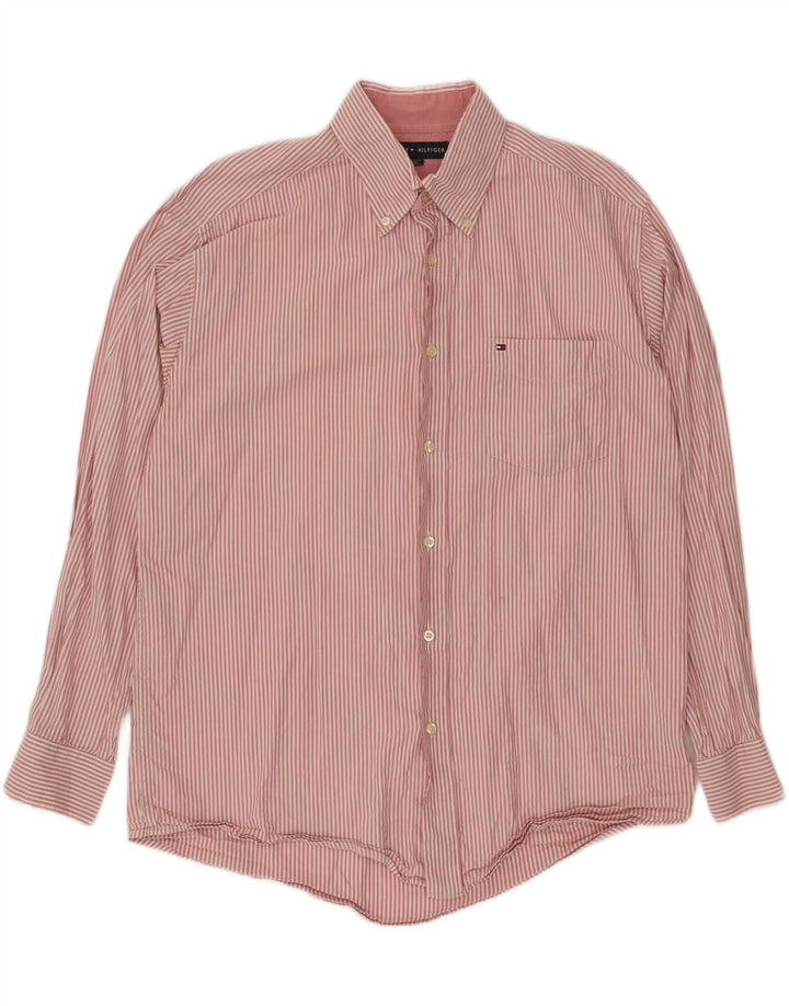 TOMMY HILFIGER Mens Shirt Medium Pink Striped Cotton Vintage Tommy Hilfiger and Second-Hand Tommy Hilfiger from Messina Hembry 