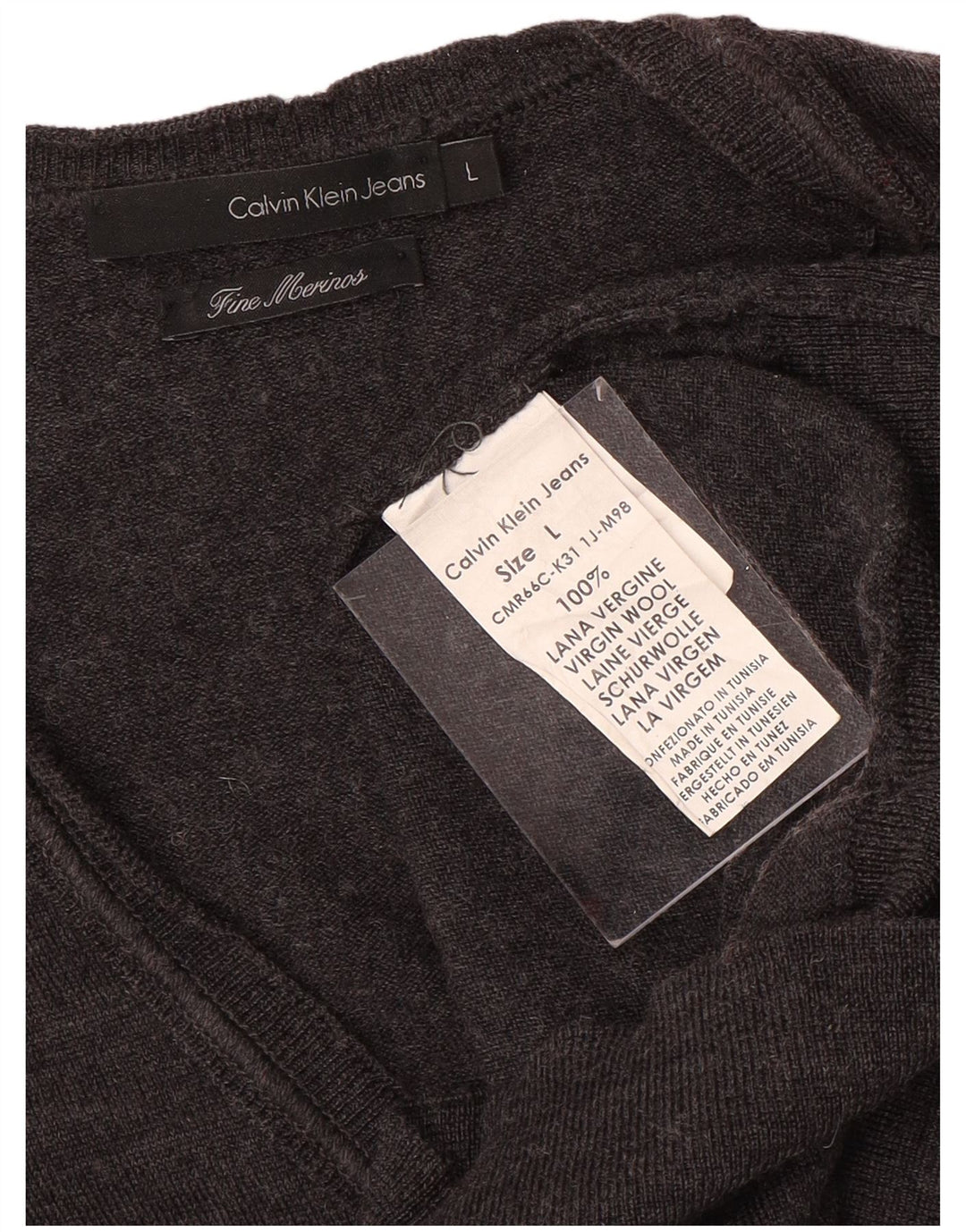 CALVIN KLEIN JEANS Maglione cardigan da uomo grande grigio in lana merino