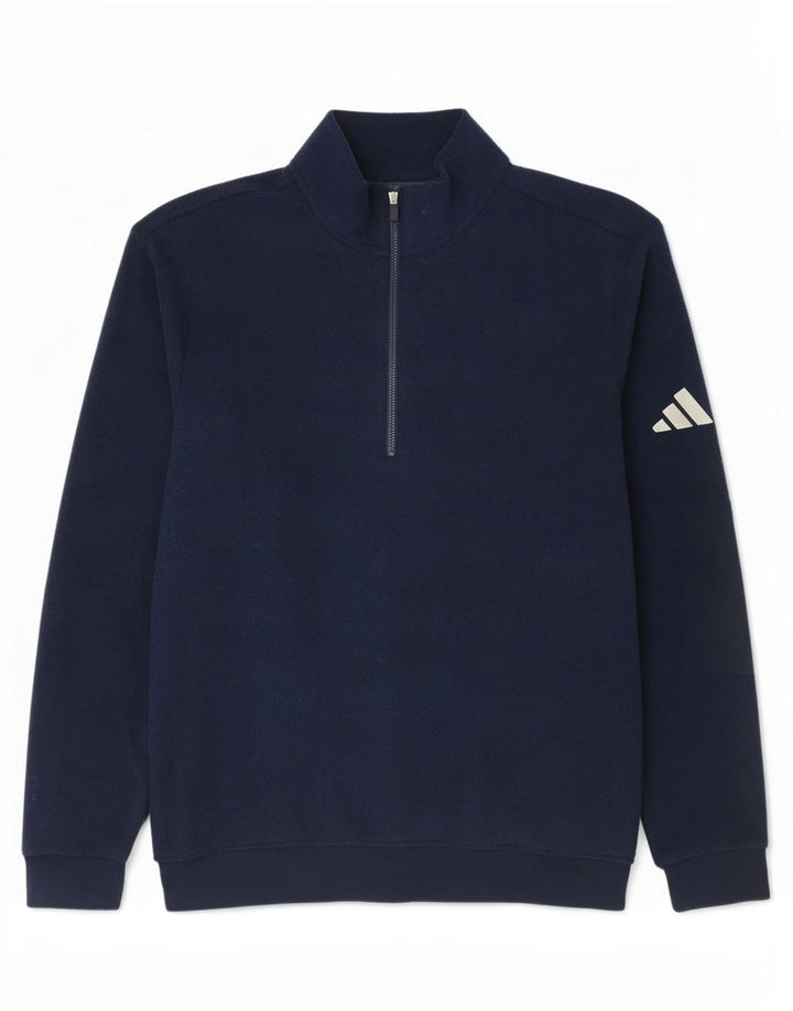 Maglione in pile da uomo Adidas con zip e collo medio in poliestere blu navy