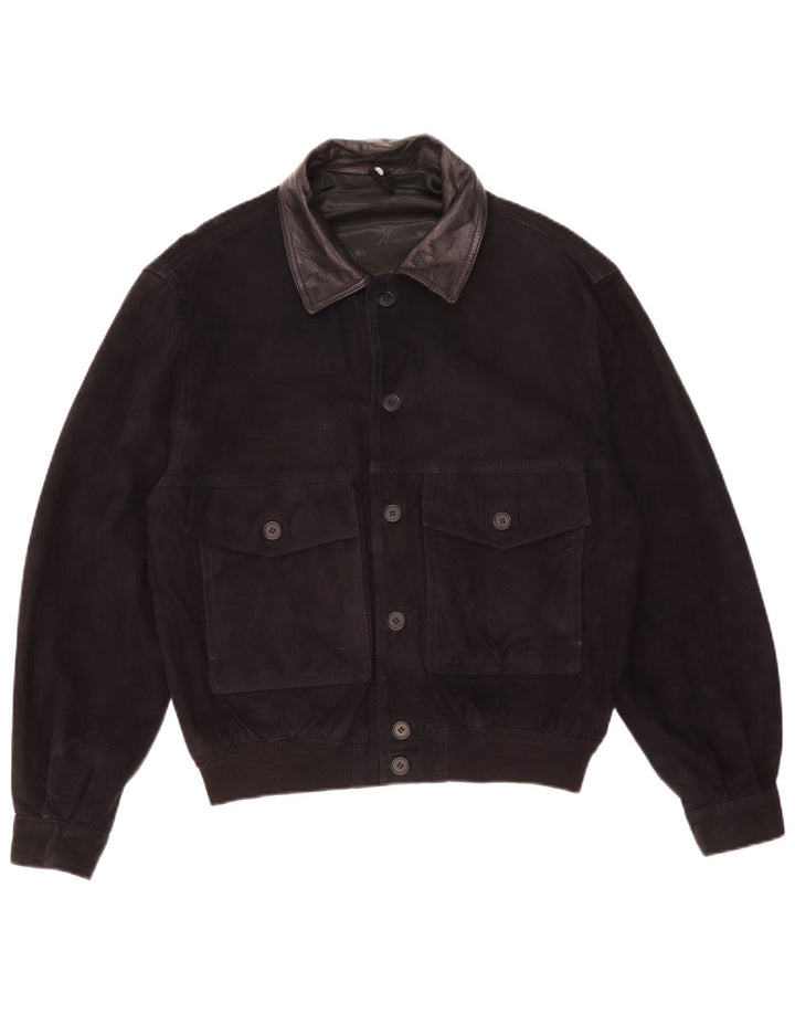 Giubbotto bomber vintage in pelle scamosciata da uomo IT 52 XL in pelle nera
