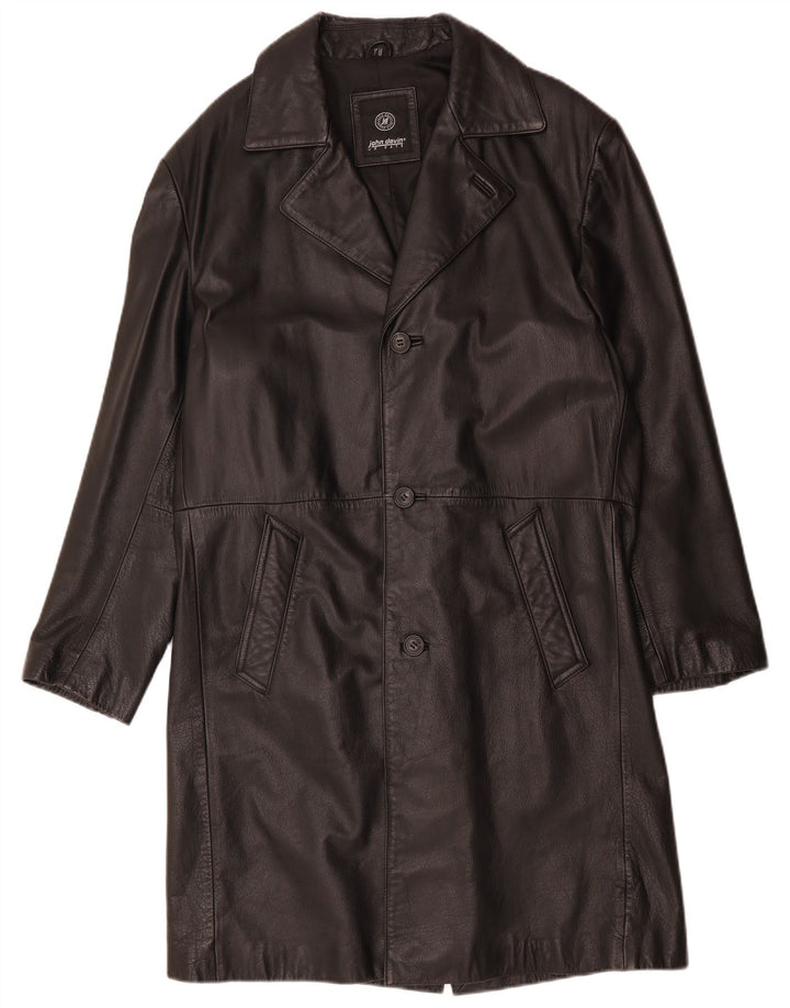 JOHN DEVIN Cappotto in pelle da uomo UK 38 Pelle nera media