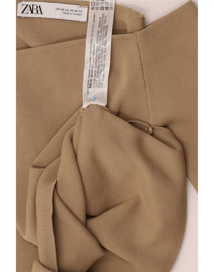 Top corto da donna con spalle scoperte Zara UK 4 XS poliestere beige