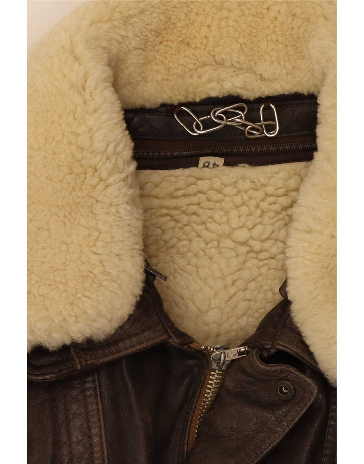 Giubbotto shearling in pelle da uomo vintage IT 48 Marrone medio