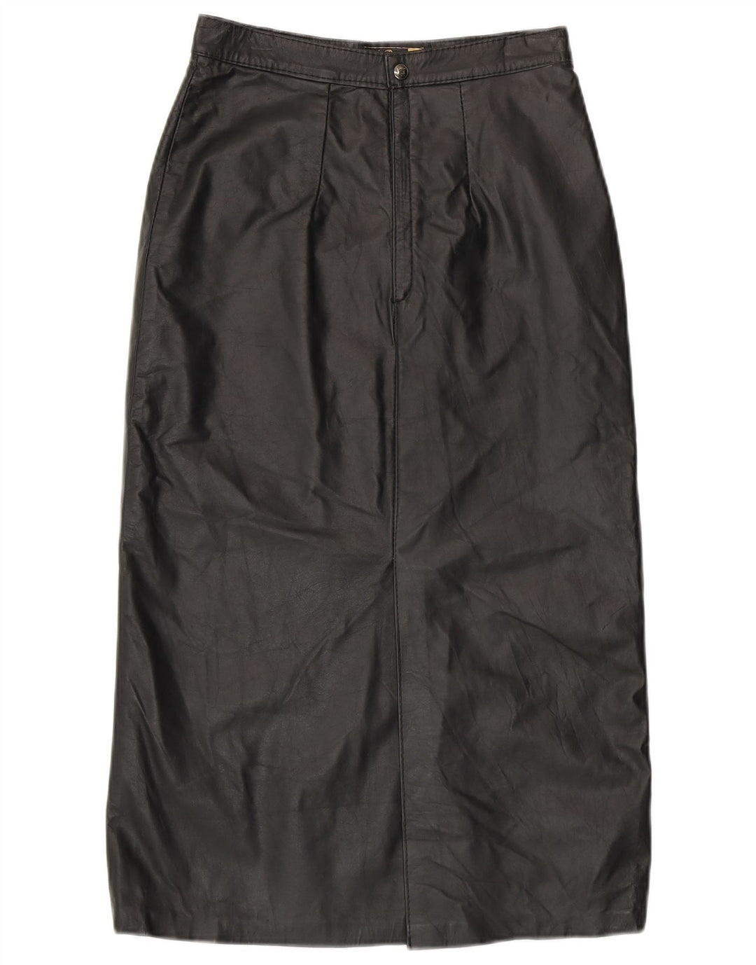 Gonna in pelle a vita alta da donna vintage EU 42 grande in pelle nera