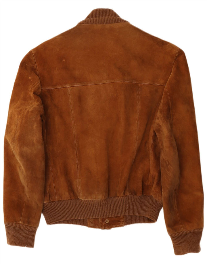 Giubbotto bomber in pelle scamosciata vintage da uomo UK 38 in pelle marrone medio