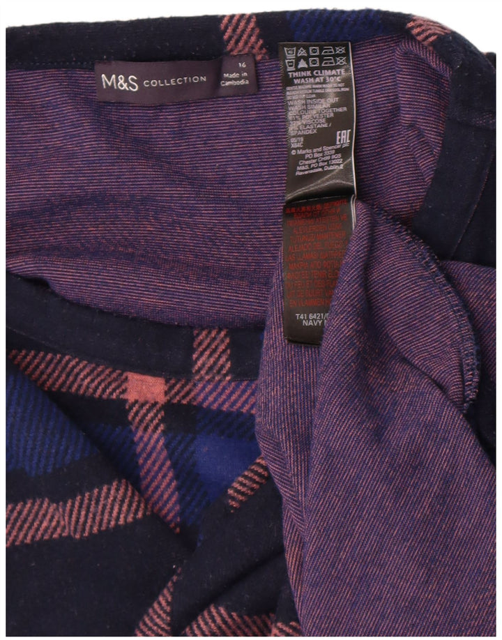 Top corto da donna Marks & Spencer a maniche lunghe UK 16 grande plaid blu navy