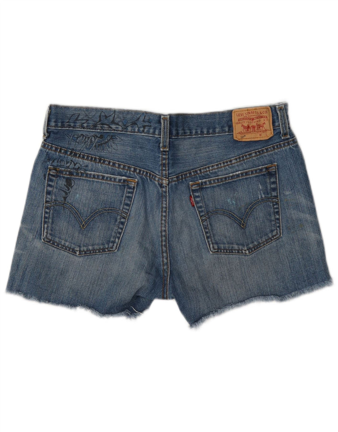 Pantaloncini di jeans grafici Levi's 501 da donna W30 cotone floreale blu medio