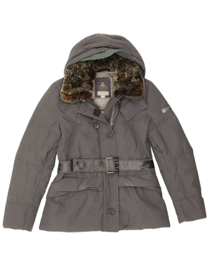 PEUTEREY Piumino Donna con Cintura e Cappuccio IT 42 Poliammide Grigio Medio
