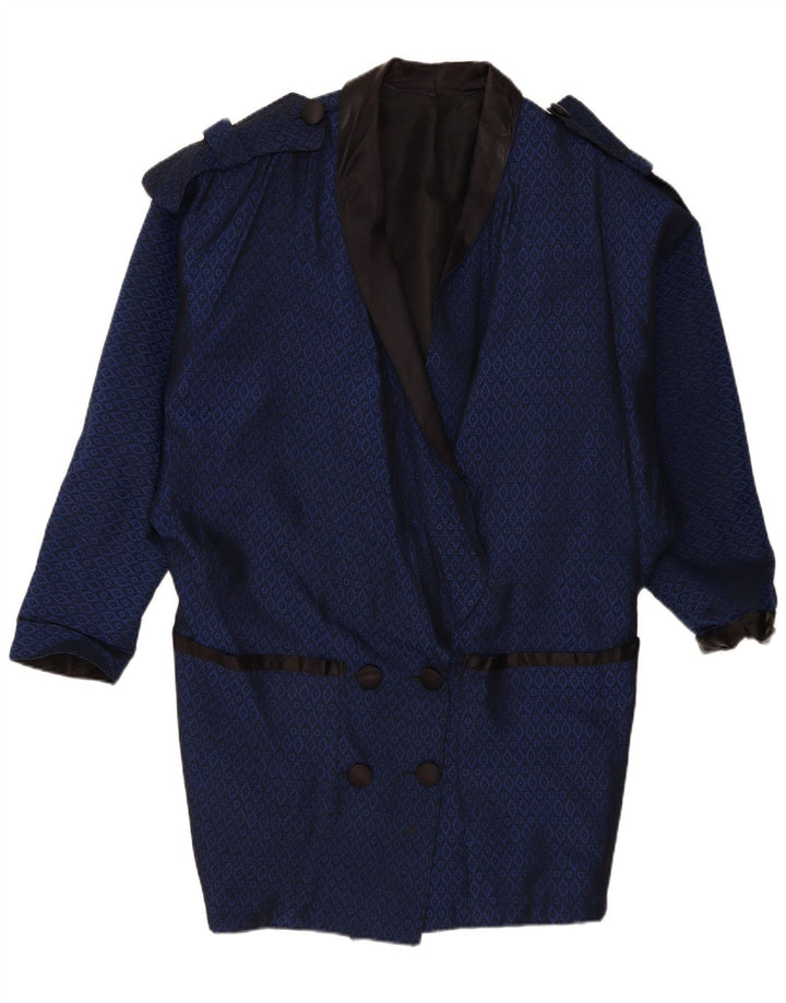 Cappotto doppiopetto vintage da donna UK 16 grande blu navy geometrico