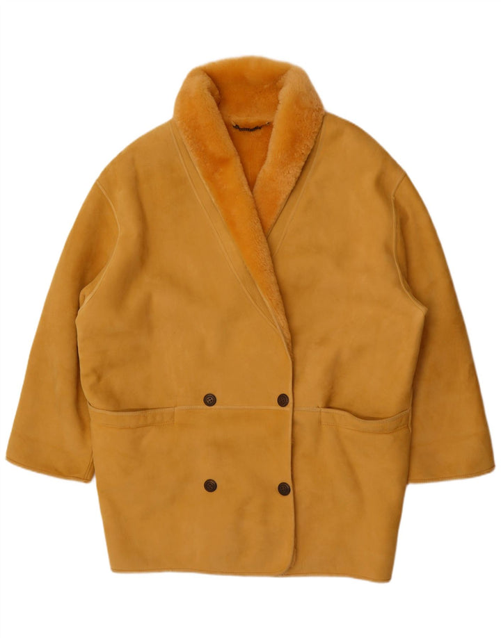 Cappotto oversize in shearling doppiopetto vintage da donna IT 44 giallo medio