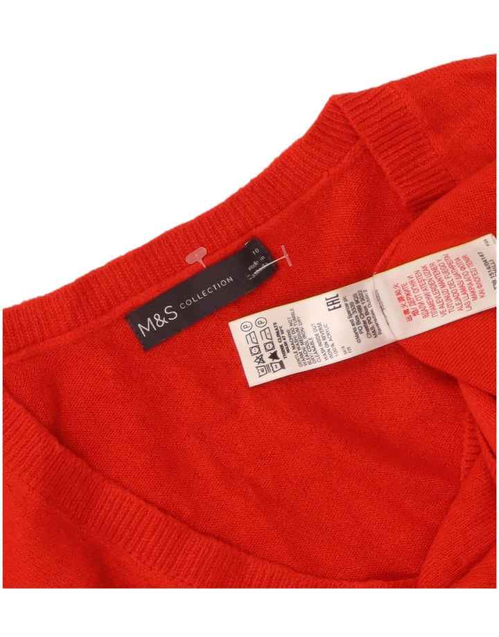 MARKS & SPENCER Maglione da donna con scollo a V UK 10 Piccolo acrilico rosso
