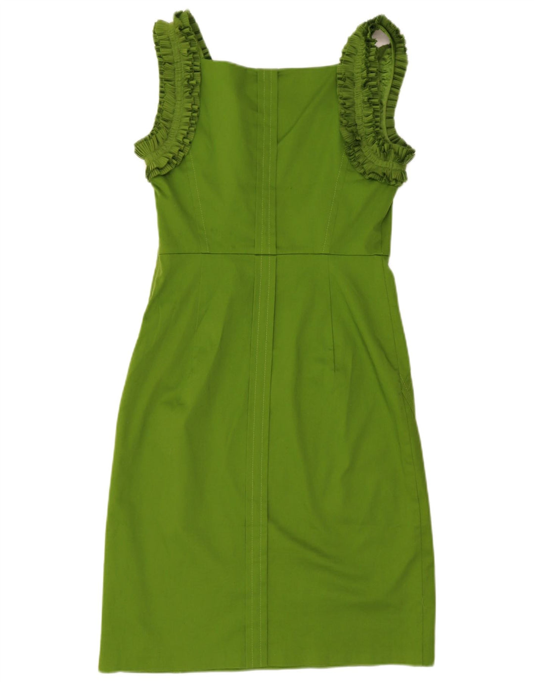 Ted Baker Abito tubino senza maniche con volant da donna taglia 3 cotone verde medio