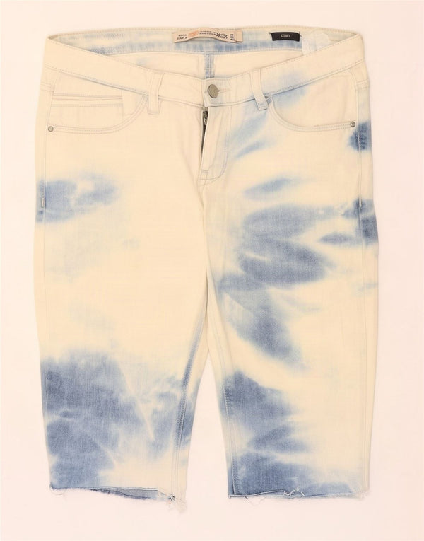 Zara Womens Trafaluc Skinny Denim Shorts EU 38 Small W28 Blue Tie Dye