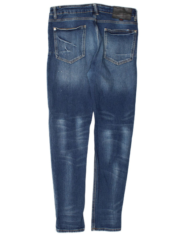 Jeans slim invecchiati da uomo Zara EU 42 Large W32 L32 cotone blu