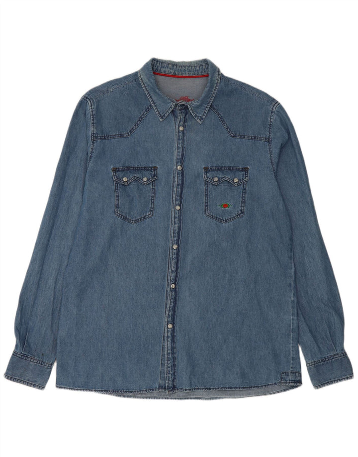 Camicia di jeans da uomo Charro di grandi dimensioni in cotone blu