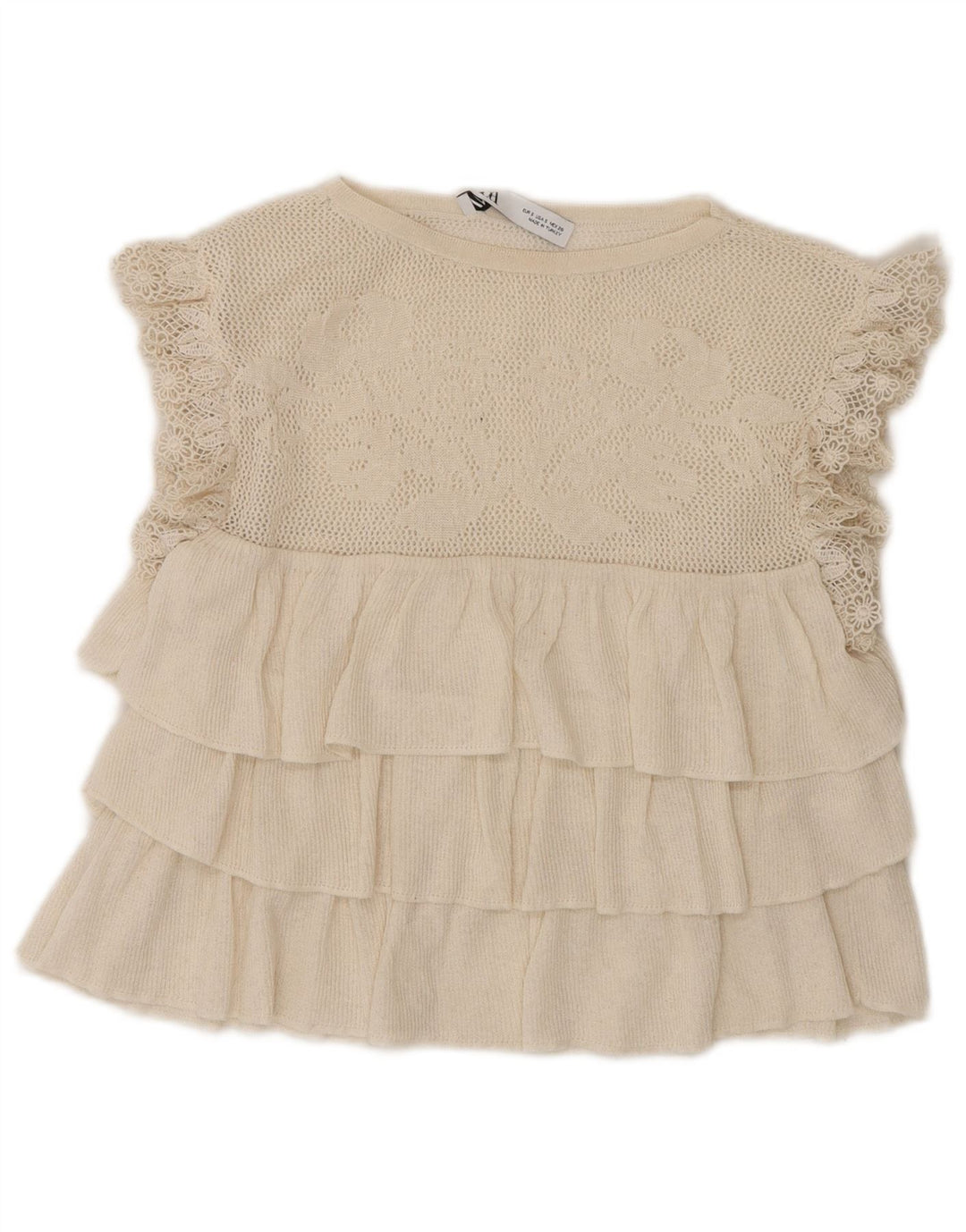Top corto senza maniche da donna Zara in camicetta UK 8 Small in poliestere bianco sporco