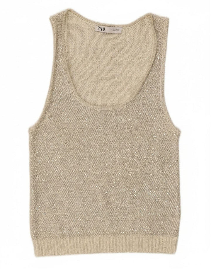 Canotta in maglia da donna Zara UK 12 Poliestere grigio medio