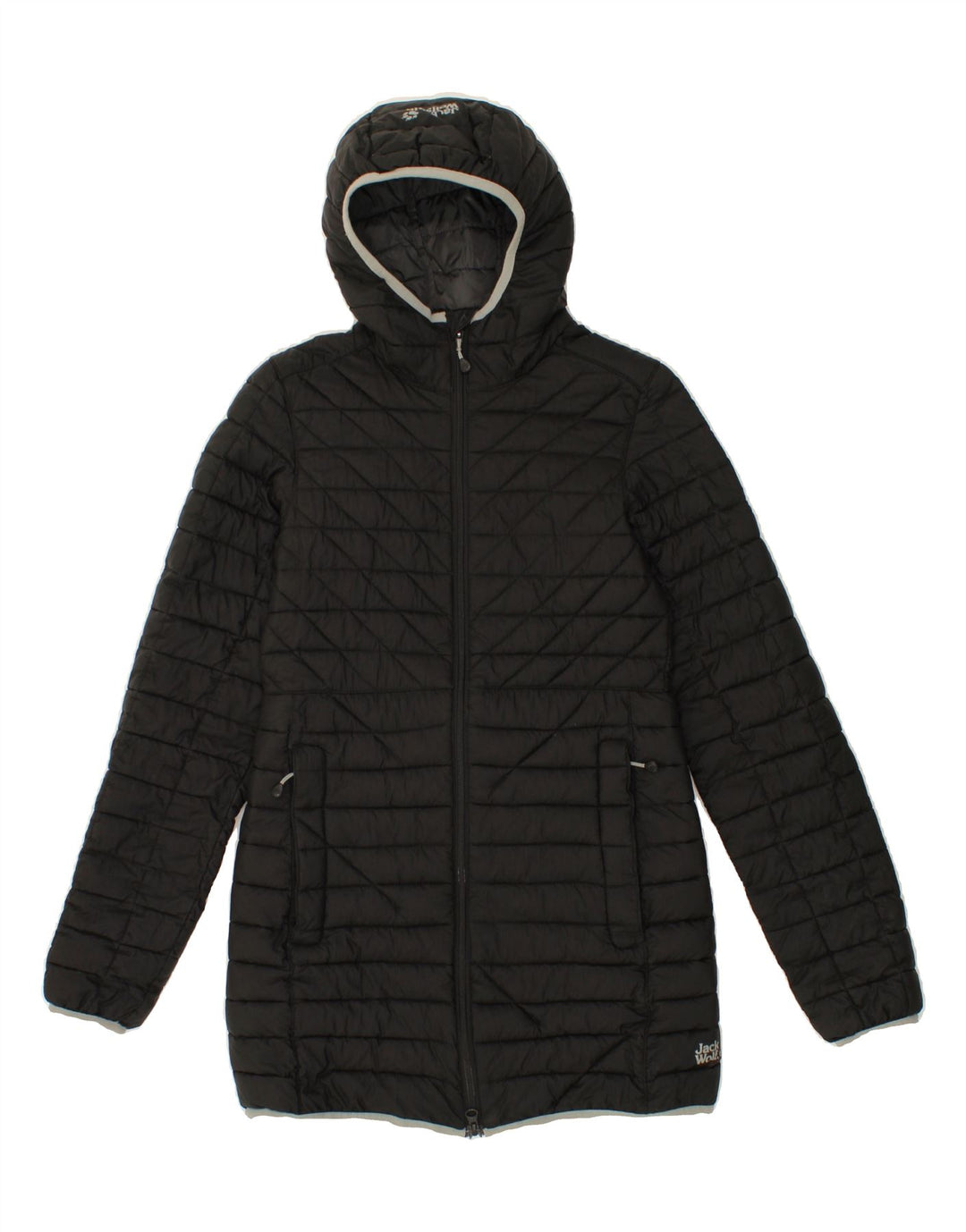 JACK WOLFSKIN Womens Hooded Padded Coat UK 8 Small  Black Polyamide Vintage Jack Wolfskin and Second-Hand Jack Wolfskin from Messina Hembry 