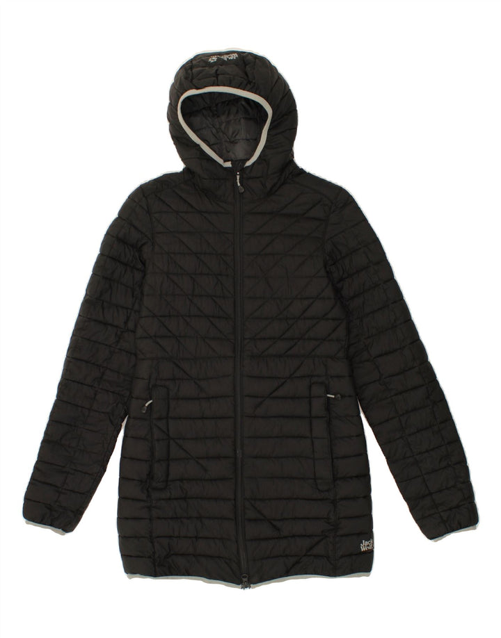 JACK WOLFSKIN Womens Hooded Padded Coat UK 8 Small  Black Polyamide Vintage Jack Wolfskin and Second-Hand Jack Wolfskin from Messina Hembry 