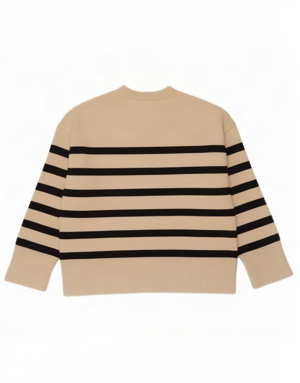 Maglione girocollo oversize da donna Zara UK 16 a righe grandi beige