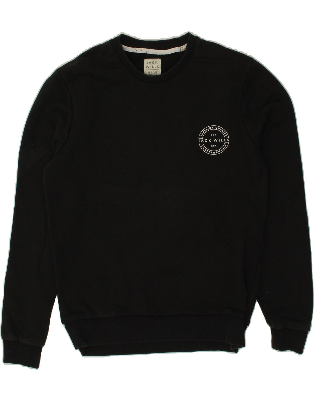 JACK WILLS Mens Graphic Sweatshirt Jumper Small Black Cotton Vintage Jack Wills and Second-Hand Jack Wills from Messina Hembry 
